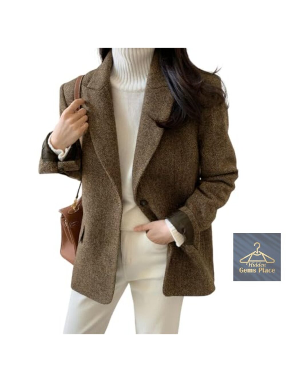 Women's Wool Blend Blazer Jacket Long Sleeve Notch Lapel Work Coat